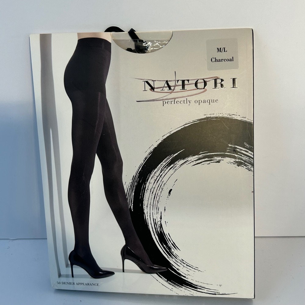 Natori Perfectly Opaque Charcoal Tights M/L 50 Denier Appearance Control Top